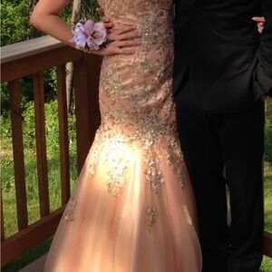 Elegant Peach Gown with Floral Embellishments